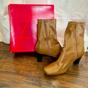 New Aerosoles Blue Gene tan 2 1/2” heeled boot. Size 8 W